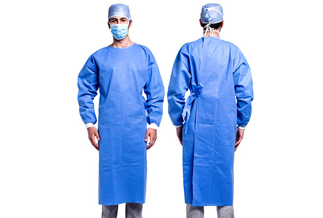 SMS Surgical Gown Knitted Cuffs Blue